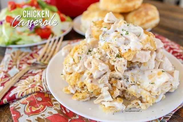 Chicken Casserole - this recipe only has 5 ingredients and is ready in just 30 minutes! It's a favorite for my family and girls night!
