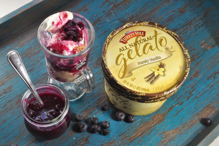 Recipe: Homemade Blueberry Sauce topped on Turkey Hill All Natural Gelato
