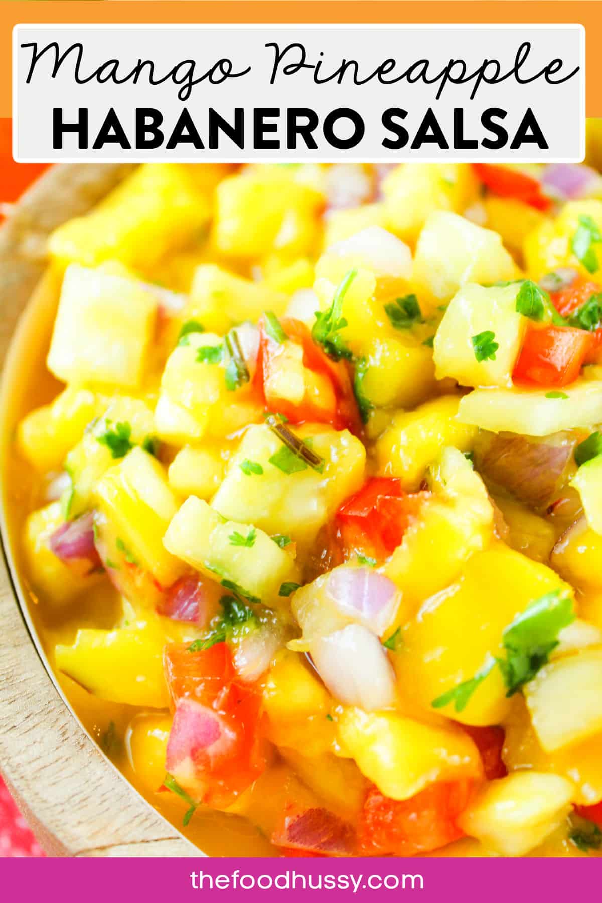 This Mango Pineapple Habanero Salsa is a flavor explosion in your mouth!! Every bite tastes better than the previous! The sweet from the mango and pineapple are balanced with the spiciness of the habanero and tartness of the lime juice. So yum! via @foodhussy