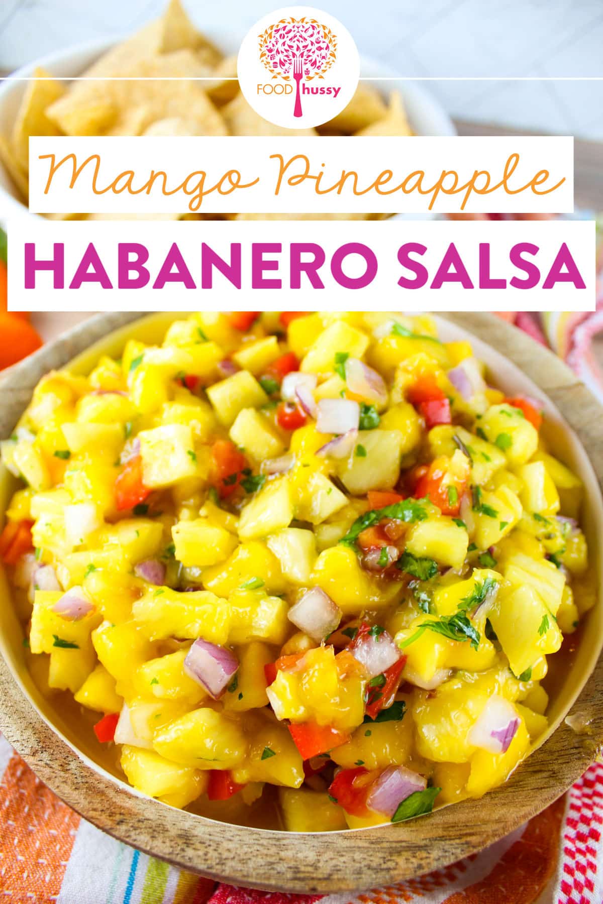 This Mango Pineapple Habanero Salsa is a flavor explosion in your mouth!! Every bite tastes better than the previous! The sweet from the mango and pineapple are balanced with the spiciness of the habanero and tartness of the lime juice. So yum! via @foodhussy