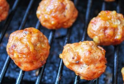 smoked meatballs on a grill