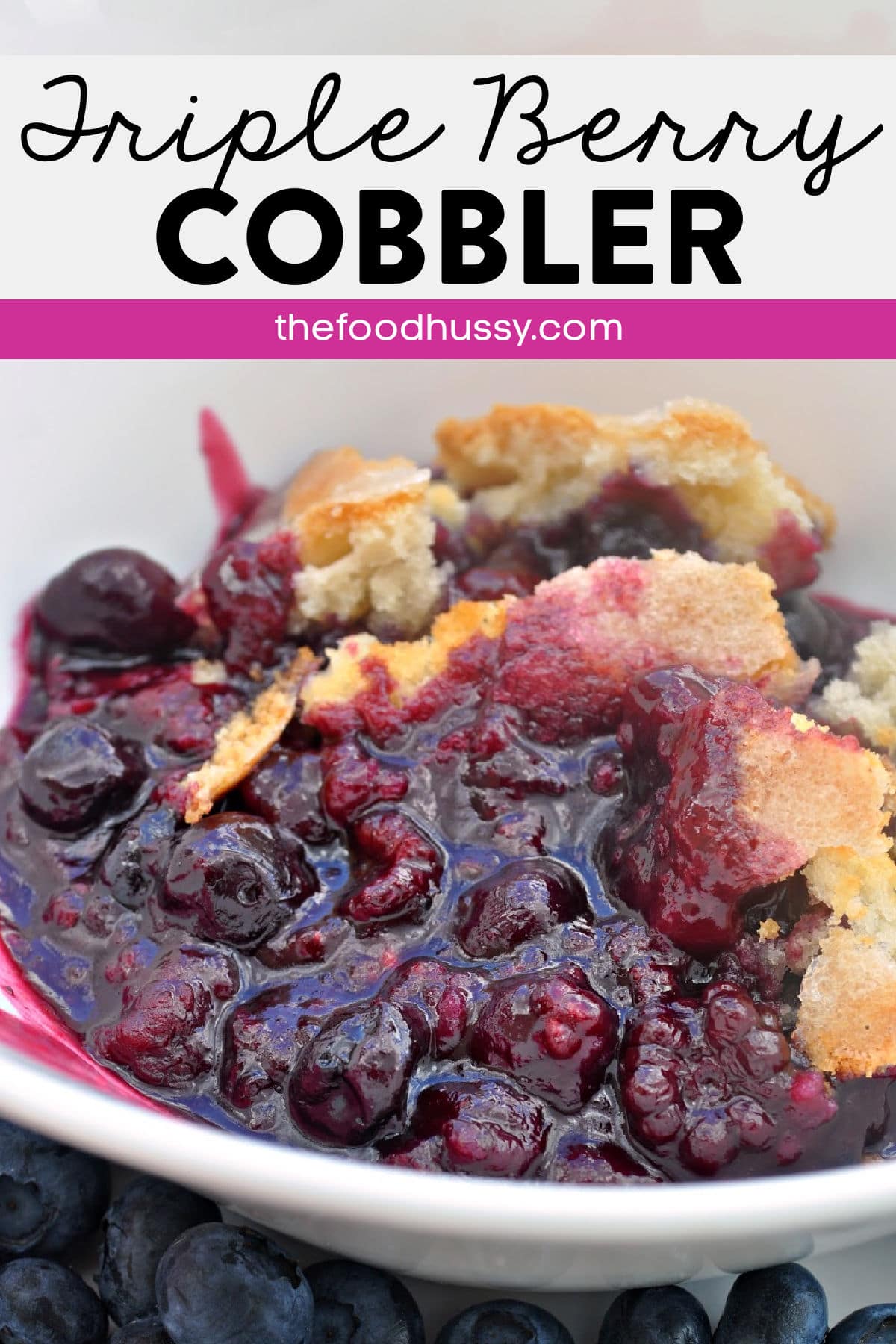 This Triple Berry Cobbler is a delicious dessert that is great for any special occasion or summertime party! I love how the tartness of the berries pairs with the sweet sugary crust! via @foodhussy