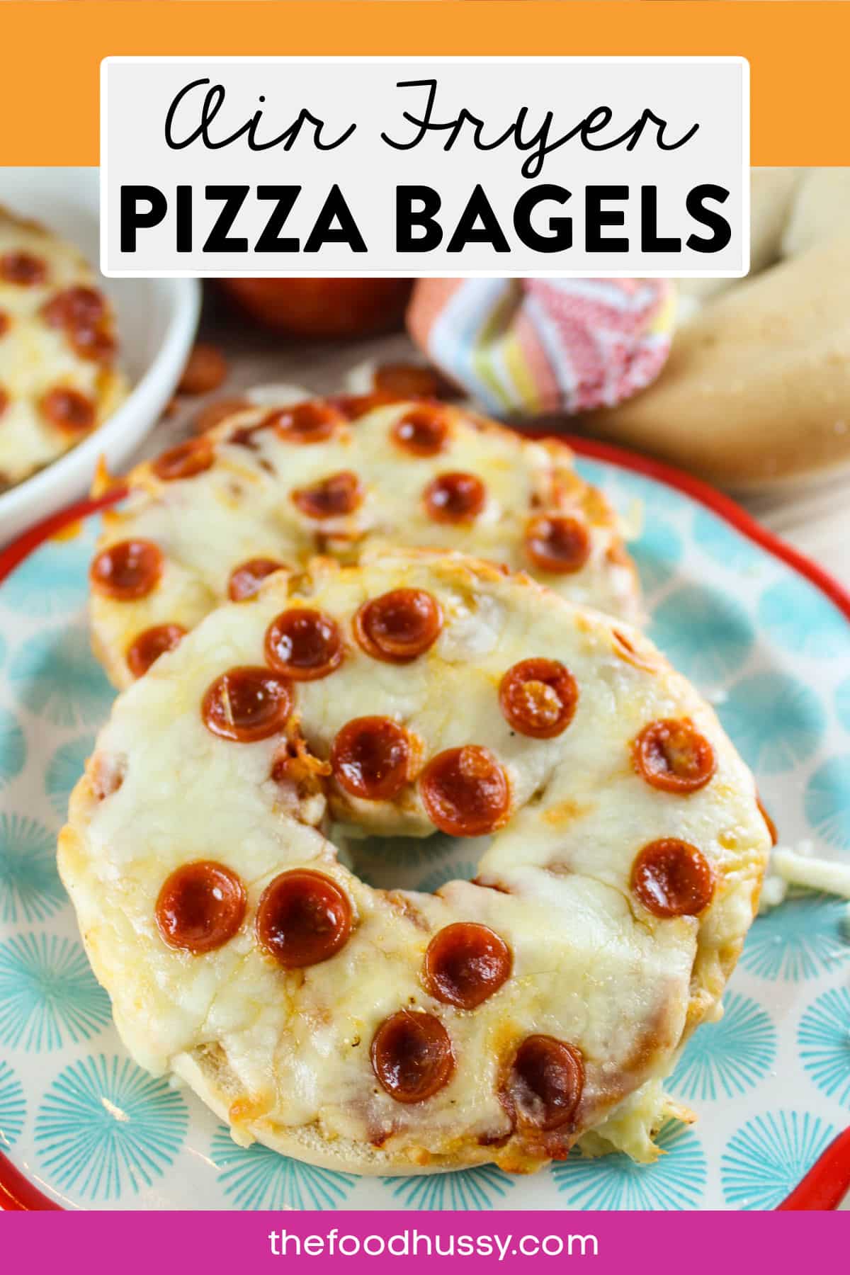 Pizza Bagels in the Air Fryer are a great lunch or snack in a hurry! They're also so much better than the frozen ones!  via @foodhussy
