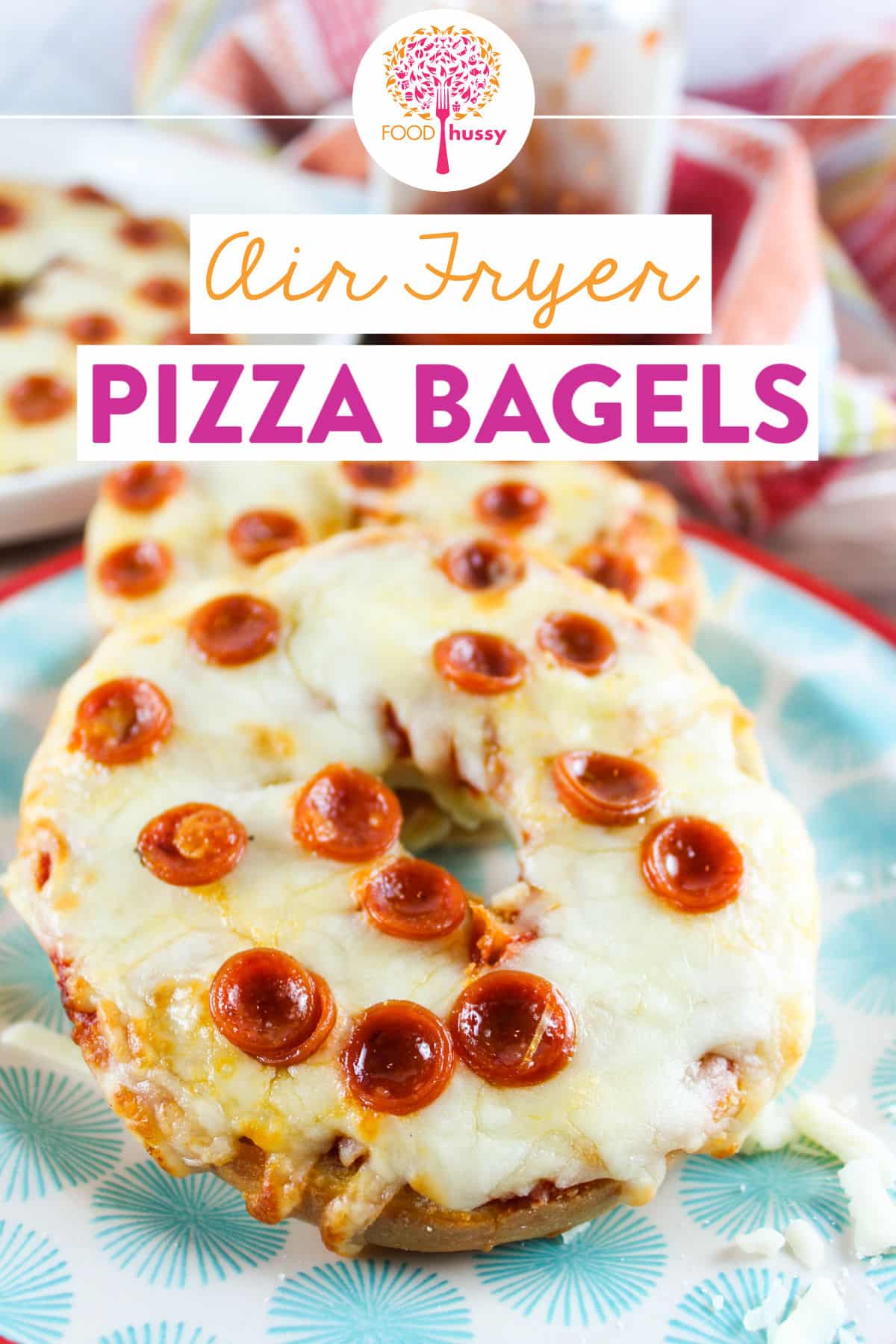 Pizza Bagels in the Air Fryer are a great lunch or snack in a hurry! They're also so much better than the frozen ones!  via @foodhussy