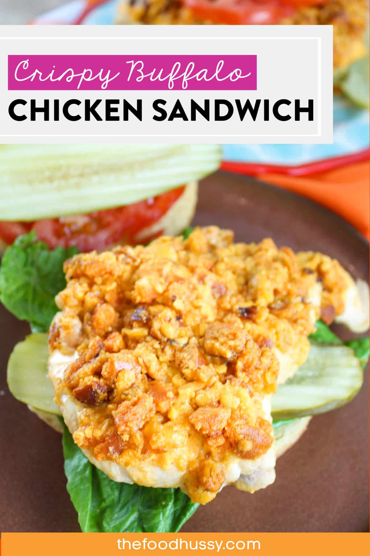 This Crispy Buffalo Chicken Sandwich will be your new favorite! Juicy chicken breast topped with a crunchy mixture of hot pretzels, cheddar cheese and melted butter. It's a super simple recipe, crunchier than ever and there's no frying!  via @foodhussy