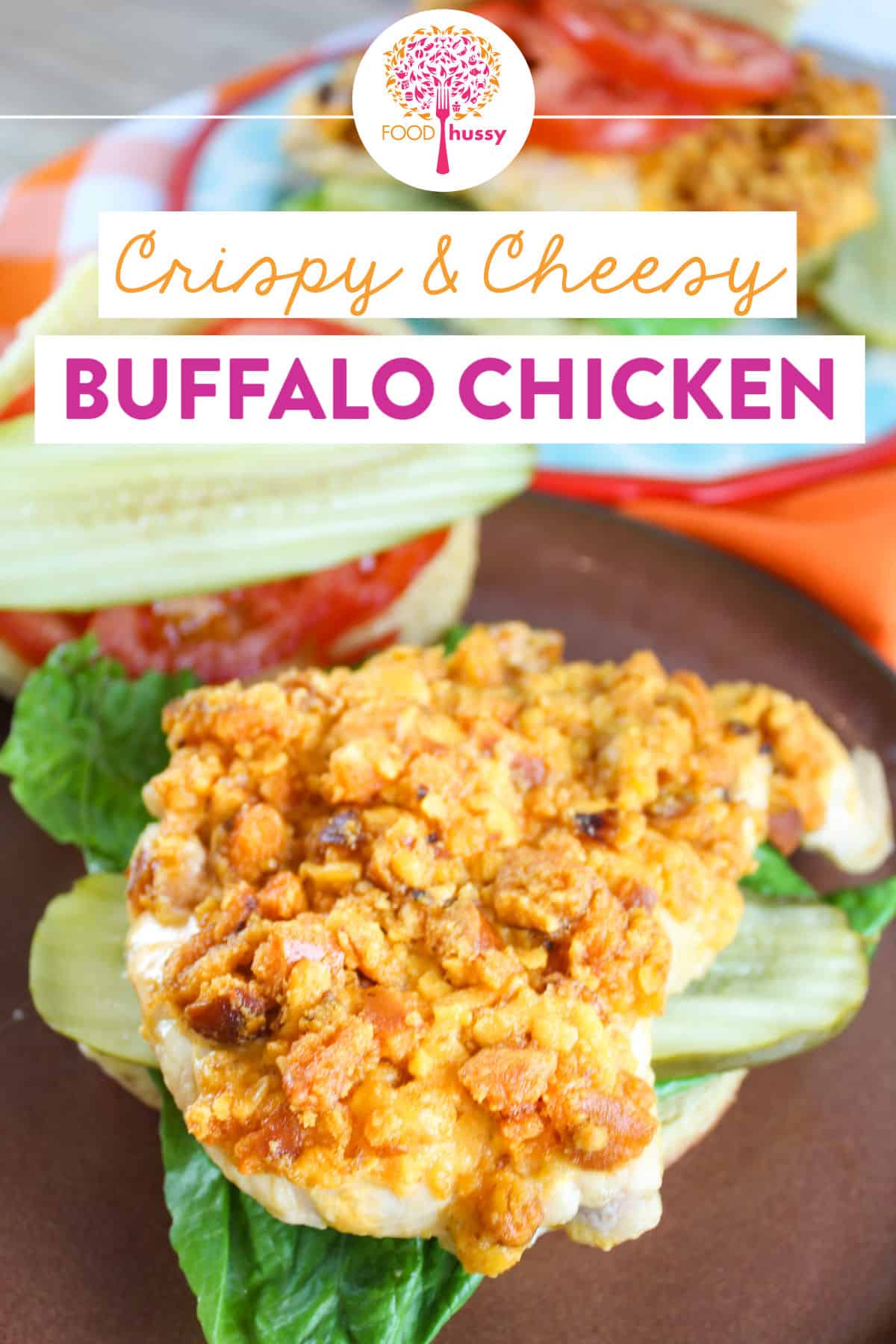 This Crispy Buffalo Chicken Sandwich will be your new favorite! Juicy chicken breast topped with a crunchy mixture of hot pretzels, cheddar cheese and melted butter. It's a super simple recipe, crunchier than ever and there's no frying!  via @foodhussy