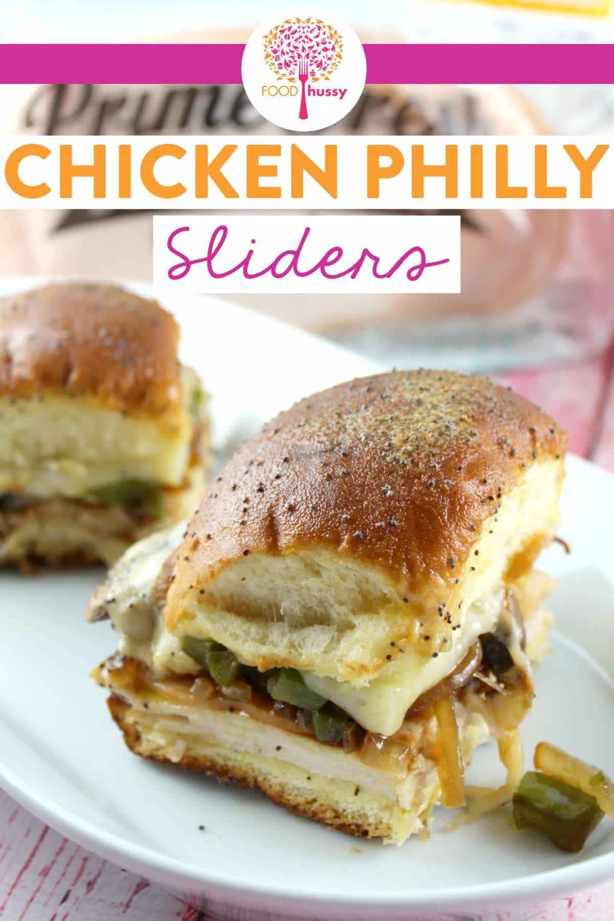 Chicken Philly Sliders are a delicious game-day favorite! Packed with all your favorites like deli chicken and sliced peppers, onions and mushrooms all smothered in provolone cheese! So delicious! via @foodhussy