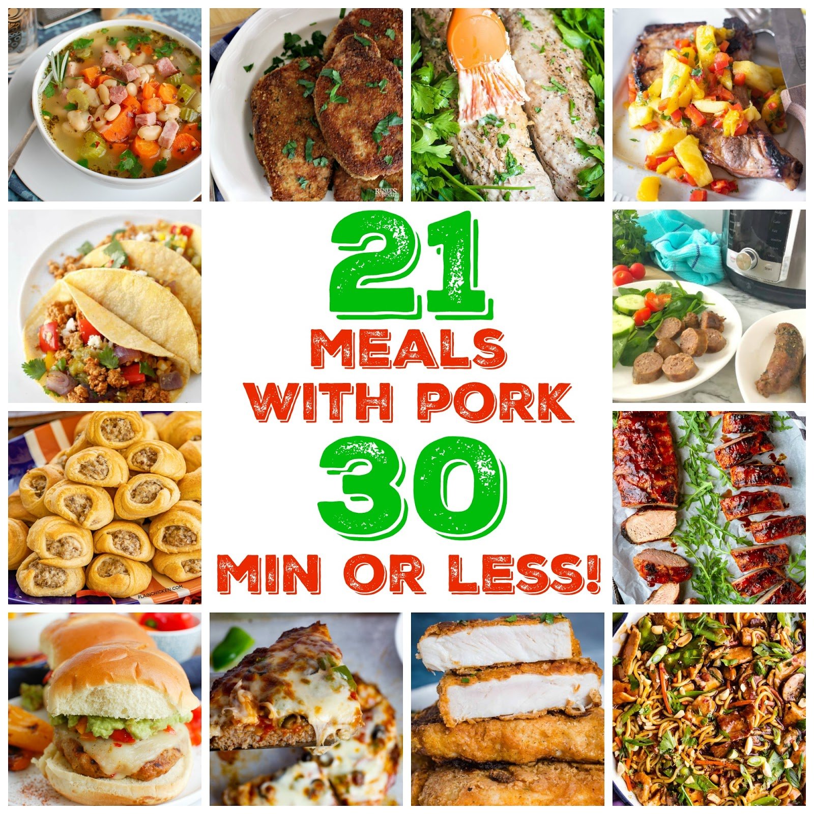 Pork is one of the most versatile meats out there and there are so many cuts to choose from. The best part is - you can have a bunch of options - all on the table in 30 minutes or less! Whether it's #groundpork #ham #bacon #sausage #porkchops or #porkloin - you'll love all of these amazing ideas for your #mealplan! 