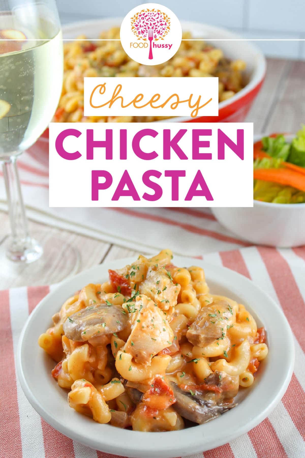 This One Pot Cheesy Chicken Pasta is comfort food at its best!!! Better yet - this meal is ready in less than 25 minutes - from fridge to table! This dish is filled with macaroni, chicken, onions, mushrooms, tomatoes and cheese!!! via @foodhussy