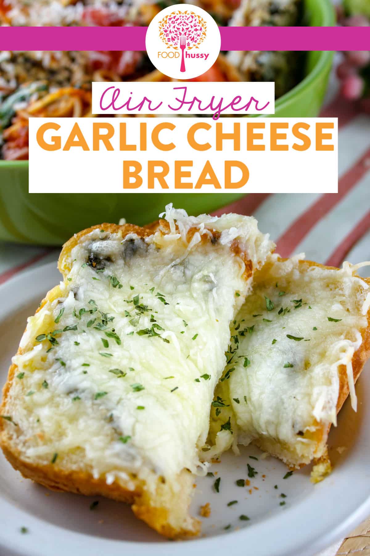 Air Fryer Garlic Cheese Bread is such an easy side dish to make in just minutes! Crunchy, cheesy and full of garlic - it goes great with any pasta dish! I love that I can make it as cheesy as I want!! via @foodhussy