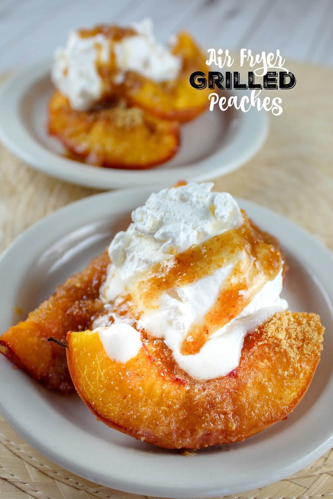 Grilled peaches are such a summertime treat - but sometimes you don't want to heat up the grill just for a couple of peaches! Now you can make grilled peaches in your air fryer!! They're ready in minutes and just as delicious (even if your peaches aren't quite ripe!)  via @foodhussy