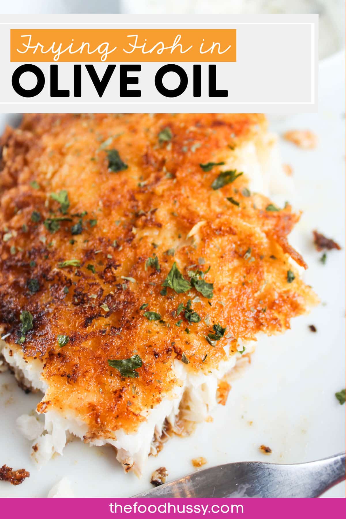 Frying Fish in Olive Oil is a delicious dinner that gives you super crunchy fish with less oil and all the flavor! Pan-frying fish has such a delicious flavor but it's much easier than deep-frying fish! via @foodhussy