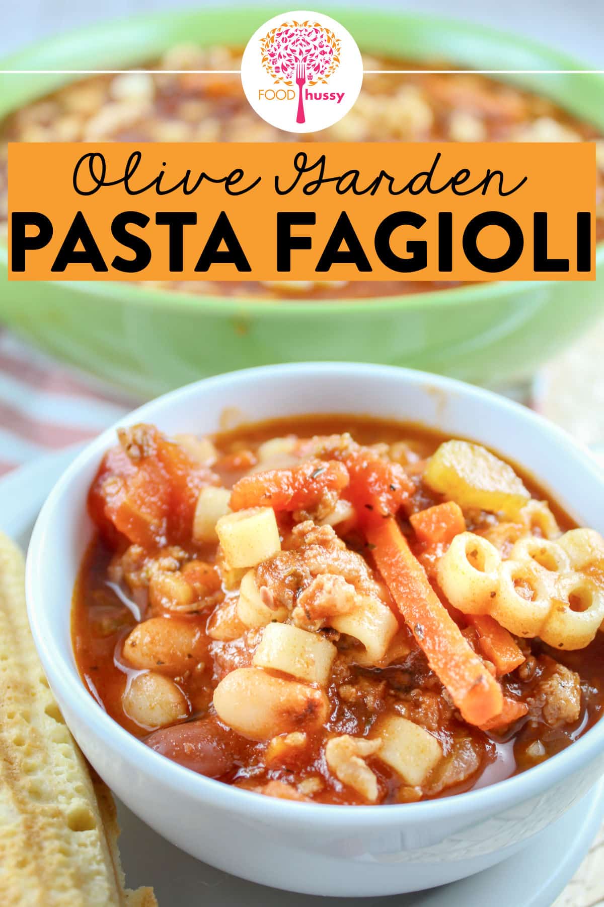 This Olive Garden Pasta Fagioli recipe will have you feeling like you just walked into the garden of olives! It's like an Italian version of chili with sausage, carrots, onion, celery, tomatoes, beans and so much more! It's a perfect copycat recipe and tastes exactly like the real thing. It's my favorite soup to make! via @foodhussy