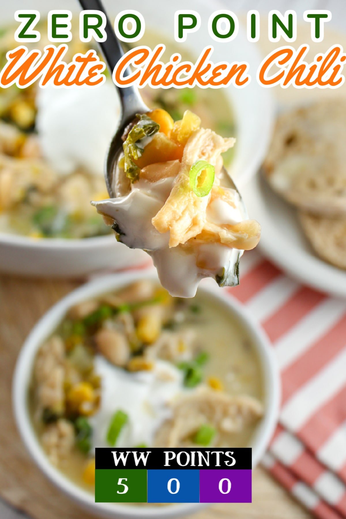 I love white chicken chili but I’m trying to watch what I eat – this recipe is perfect! It’s 0 points on the new WW points list! ZERO POINTS for a filling, delicious dinner! There’s even kale in it – but shhhh don’t tell the family – they’ll never know!  via @foodhussy