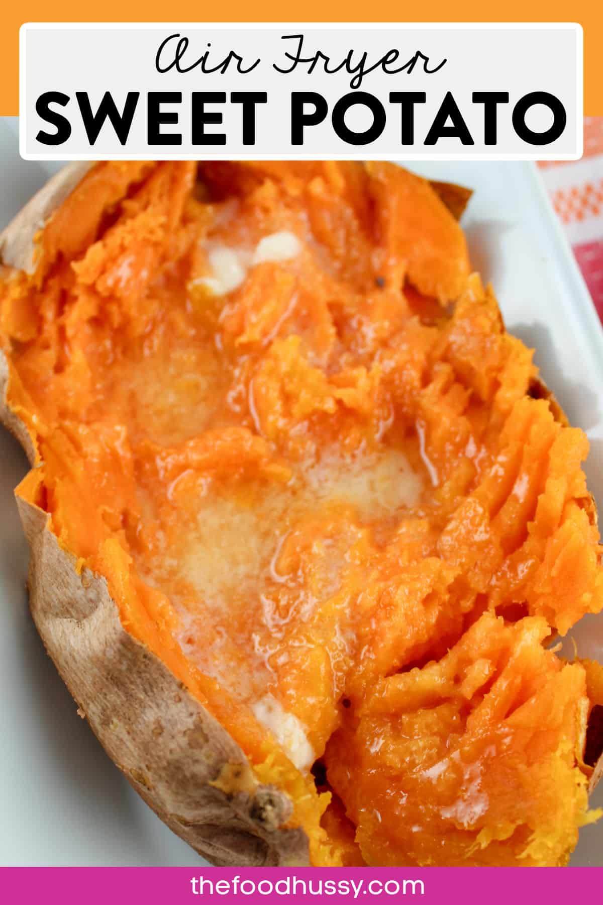 Air Fryer Baked Whole Sweet Potatoes are my new favorite side dish! I love a sweet potato but hate waiting an hour for them to get done in the oven - but now - 25 minutes in the air fryer! via @foodhussy