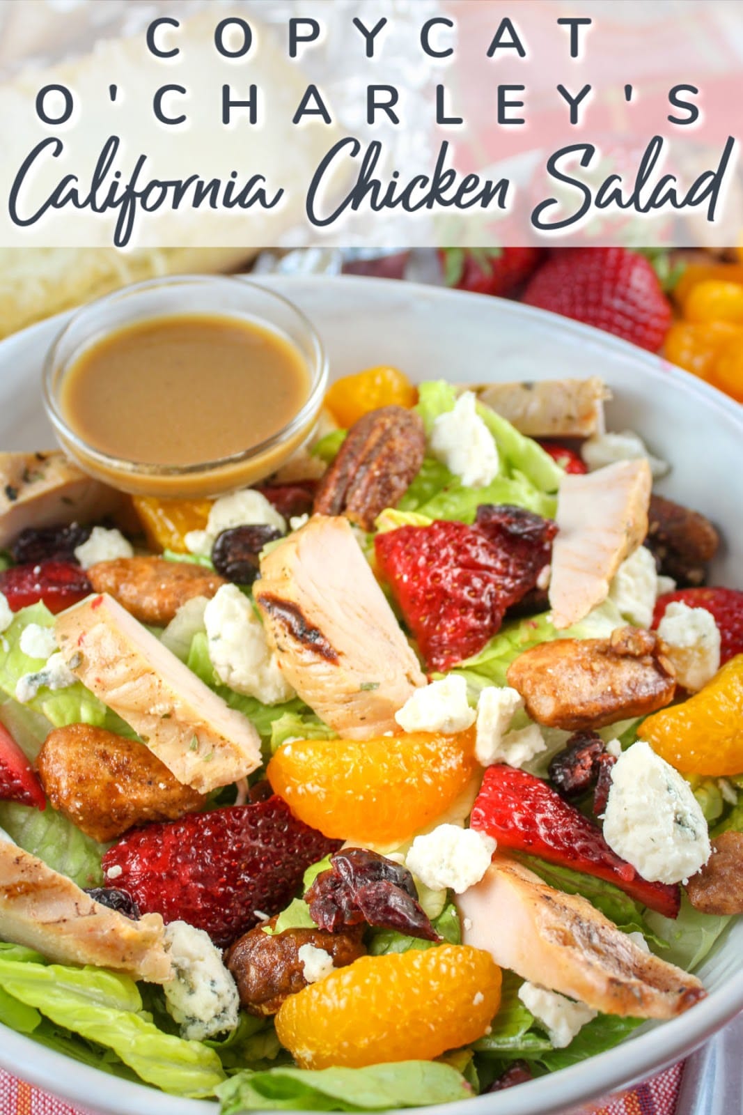 O’Charley’s California Chicken Salad is a new favorite! Grilled chicken with strawberries & mandarin oranges are then mixed with candied pecans, blue cheese and homemade Balsamic vinaigrette – so good!
 via @foodhussy