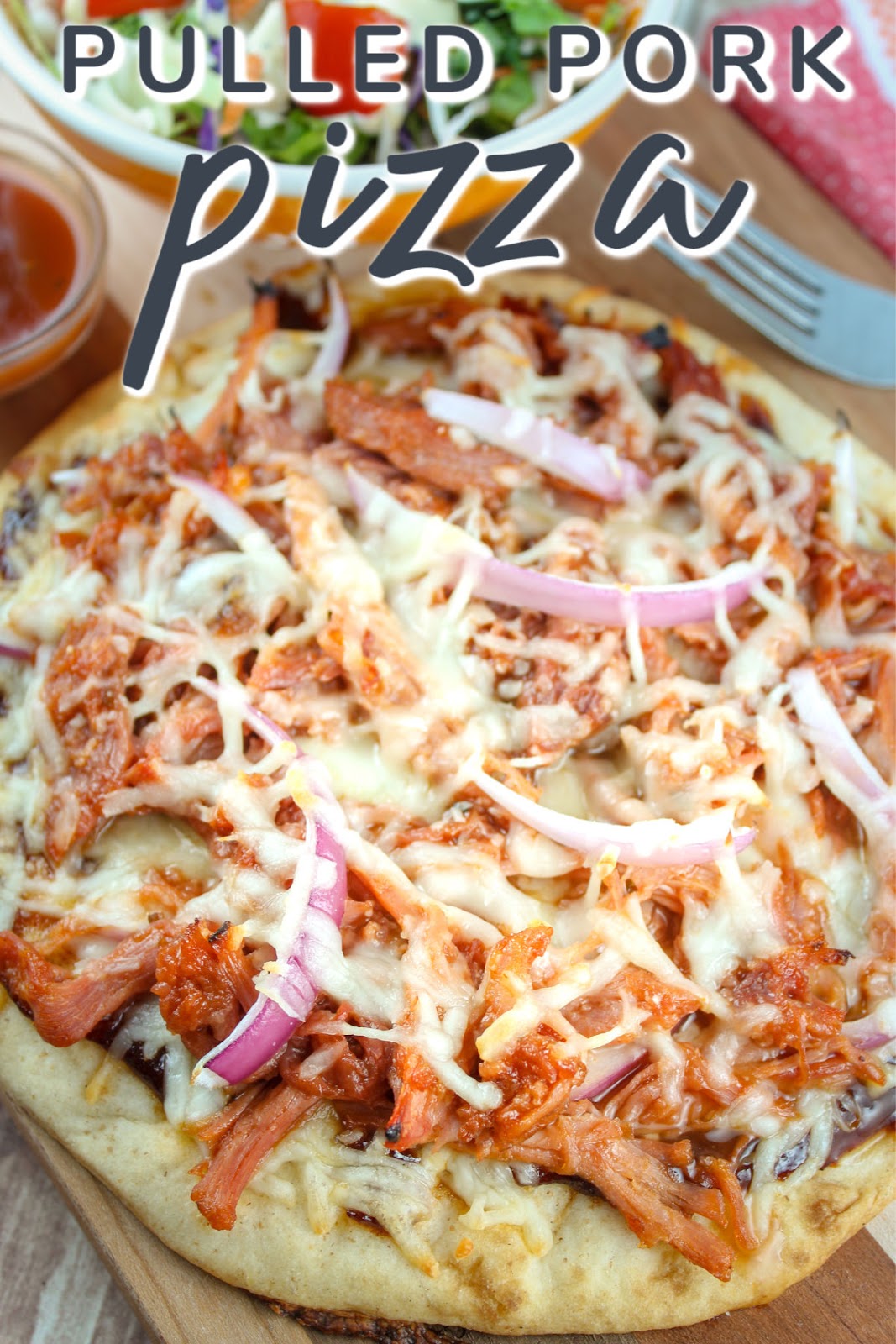 Pulled pork pizza is one of my favorites to make and it’s so easy! Pulled pork, barbecue sauce, cheese and red onions – you’ll love it! You can also make it in the air fryer!
 via @foodhussy