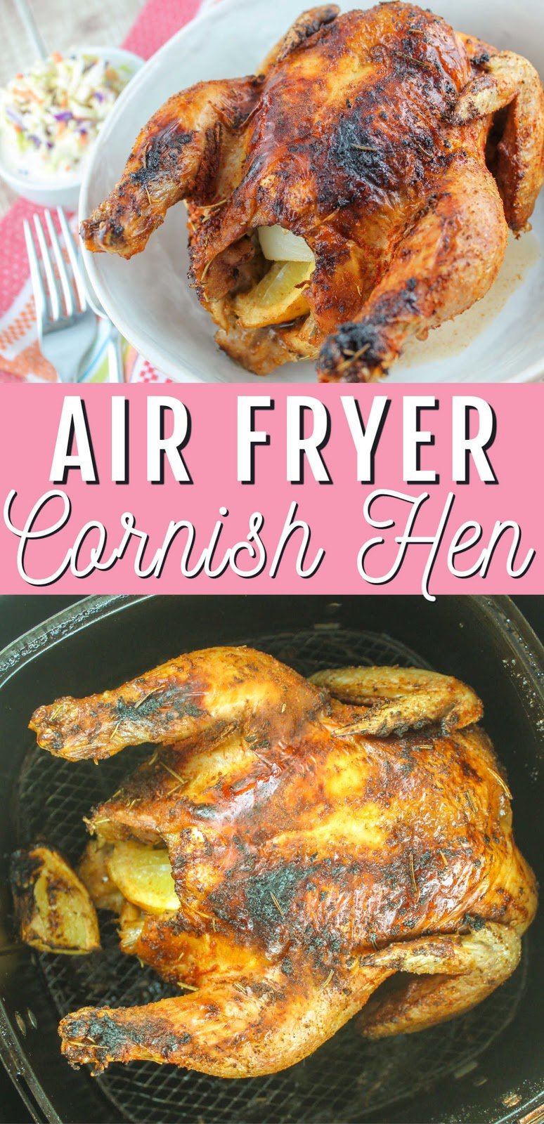 I love roasted chicken – but when cooking for 1-2 – a whole chicken is a lot – this air fryer cornish hen recipe makes delicious, juicy roasted chicken in less than 30 minutes!
 via @foodhussy