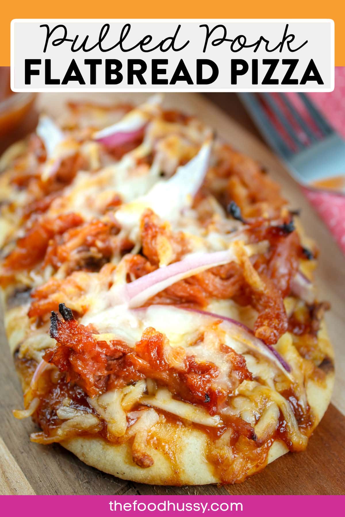 Pulled Pork Flatbread Pizza is one of my favorites and so easy to make! Load up your flatbread with pulled pork, barbecue sauce, cheese and red onions - yum! You can also make it in the air fryer!  via @foodhussy