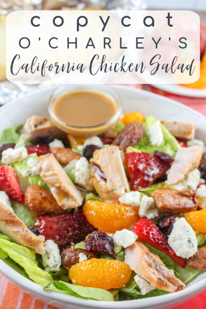 O’Charley’s California Chicken Salad is a new favorite! Grilled chicken with strawberries & mandarin oranges are then mixed with candied pecans, blue cheese and homemade Balsamic vinaigrette – so good!
 via @foodhussy