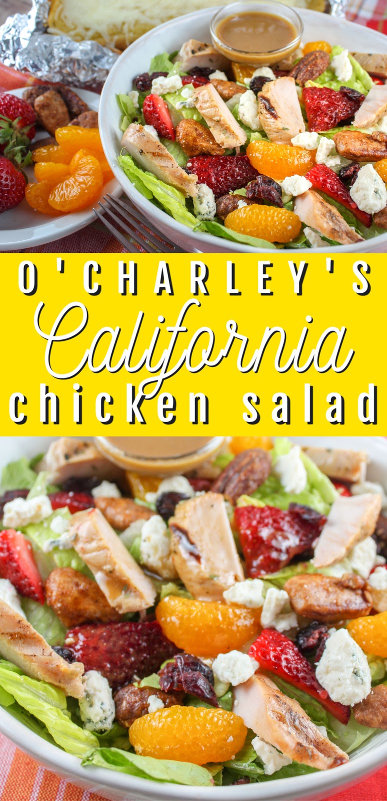 O’Charley’s California Chicken Salad is a new favorite! Grilled chicken with strawberries & mandarin oranges are then mixed with candied pecans, blue cheese and homemade Balsamic vinaigrette – so good!
 via @foodhussy