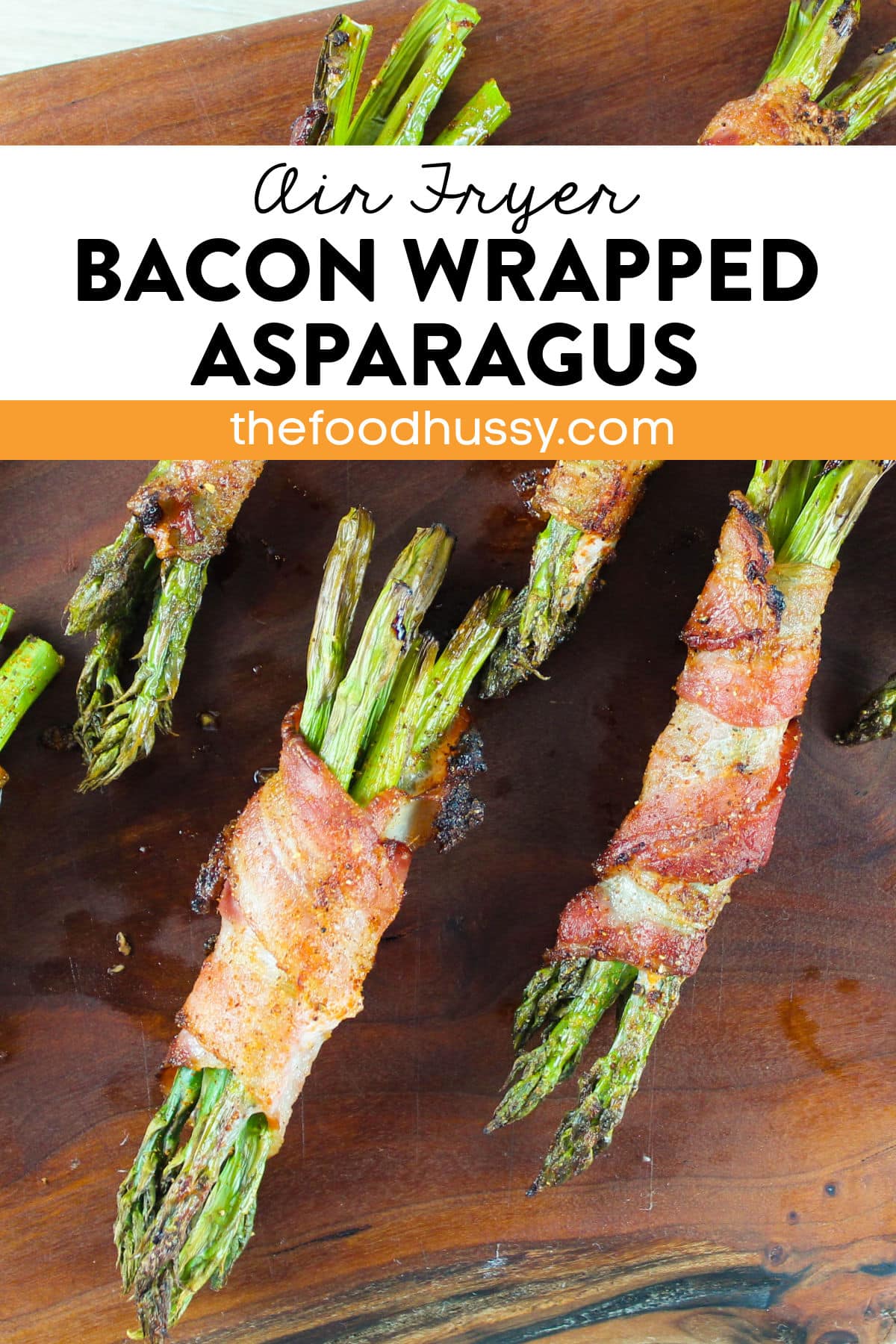 This Air Fryer Bacon Wrapped Asparagus recipe is delicious as a side dish with bundles of crunchy fresh asparagus wrapped in meaty bacon! via @foodhussy