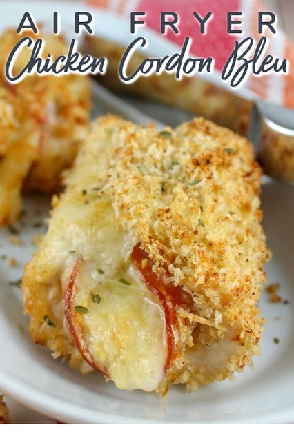 Chicken Cordon Bleu sounds fancy but is so simple! Chicken breast rolled with ham and swiss cheese – breaded and air fried. It’s ready so quickly and is so cheesy!
 via @foodhussy