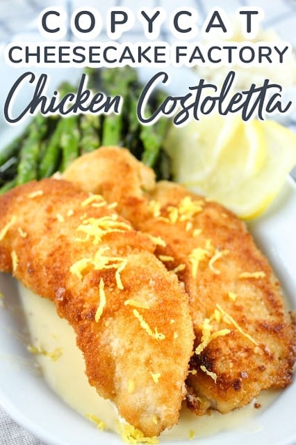 Cheesecake Factory’s Chicken Costoletta is a delicious and light dinner that you’ll love! Chicken Breast Lightly Breaded and Sautéed to a Crisp Golden Brown. Served with Lemon Sauce, Mashed Potatoes and Fresh Asparagus.
 via @foodhussy