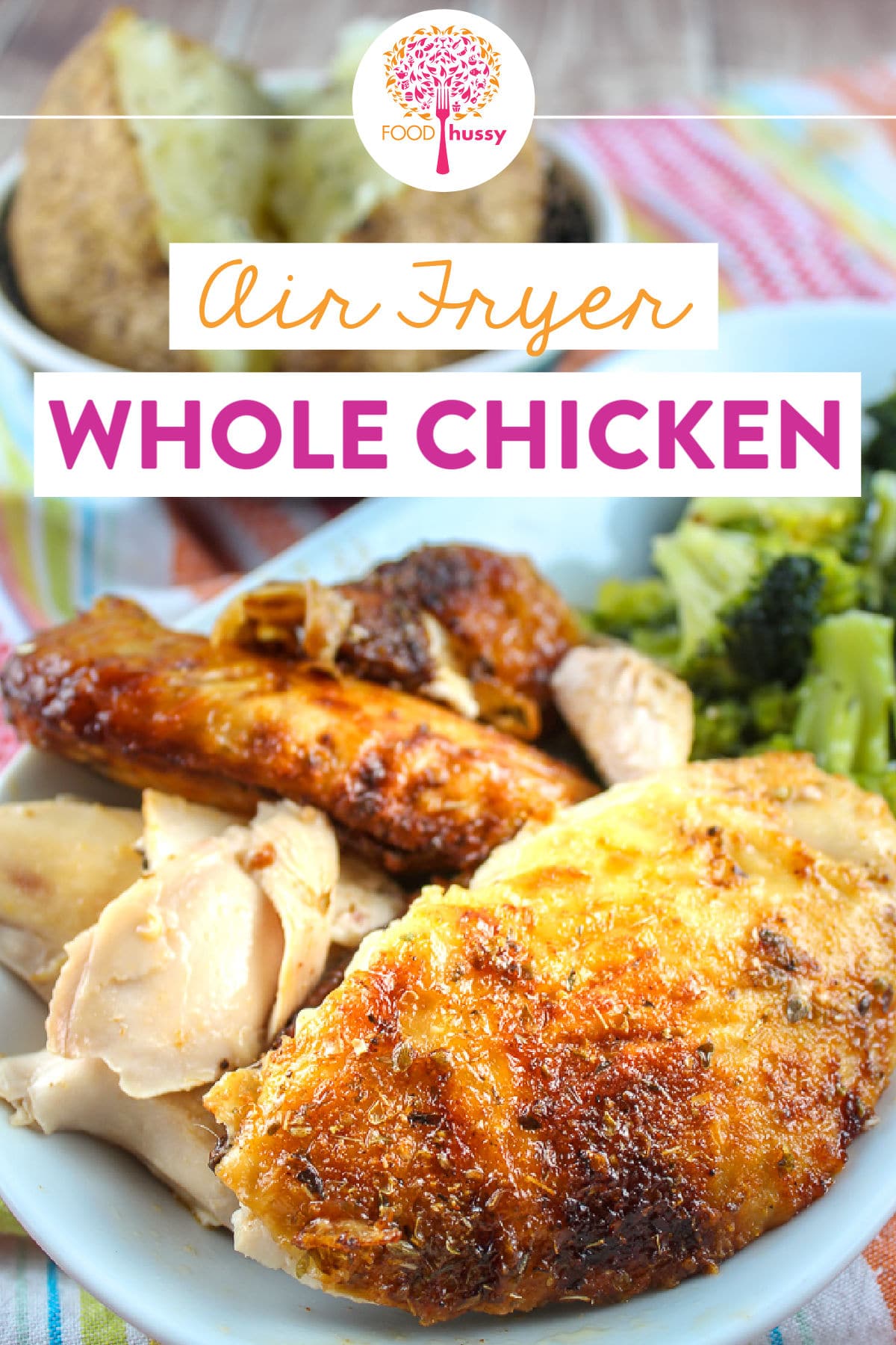 Making a whole chicken in the air fryer is super simple and makes the juiciest, most delicious chicken you'll ever have. It's great night one with mashed potatoes and veggies - but the leftovers are even better! They're perfect for sandwiches, casseroles and more!  via @foodhussy