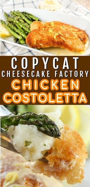 Cheesecake Factory’s Chicken Costoletta is a delicious and light dinner that you’ll love! Chicken Breast Lightly Breaded and Sautéed to a Crisp Golden Brown. Served with Lemon Sauce, Mashed Potatoes and Fresh Asparagus.
 via @foodhussy