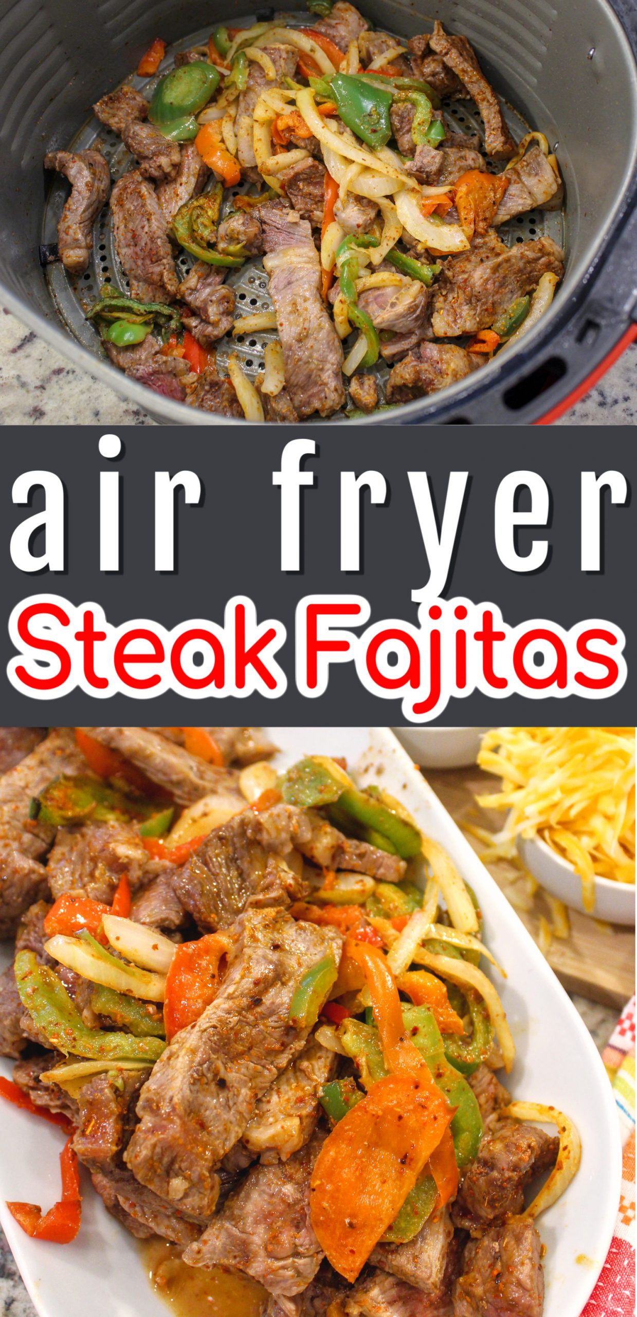 Air Fryer Steak Fajitas are my new favorite dinner! Peppers, onions, steak and some delicious seasoning - and in less than 15 minutes - it's FAJITA TIME!!!! via @foodhussy