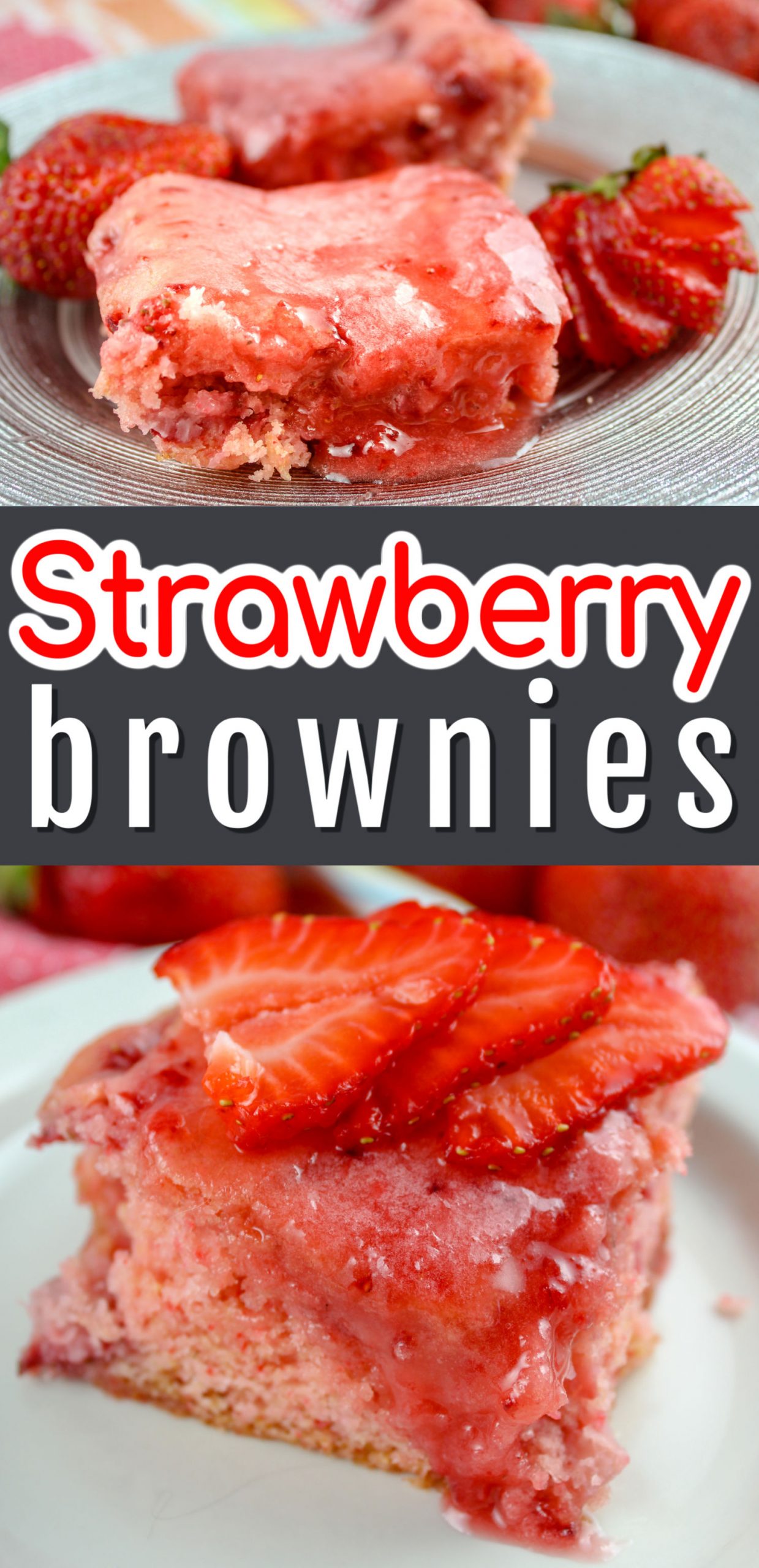 If you like strawberries - this is the dessert for you! These strawberry brownies have strawberries in the brownie, strawberry batter, strawberry glaze and strawberries on top! Booyah - come to strawberry town!  via @foodhussy