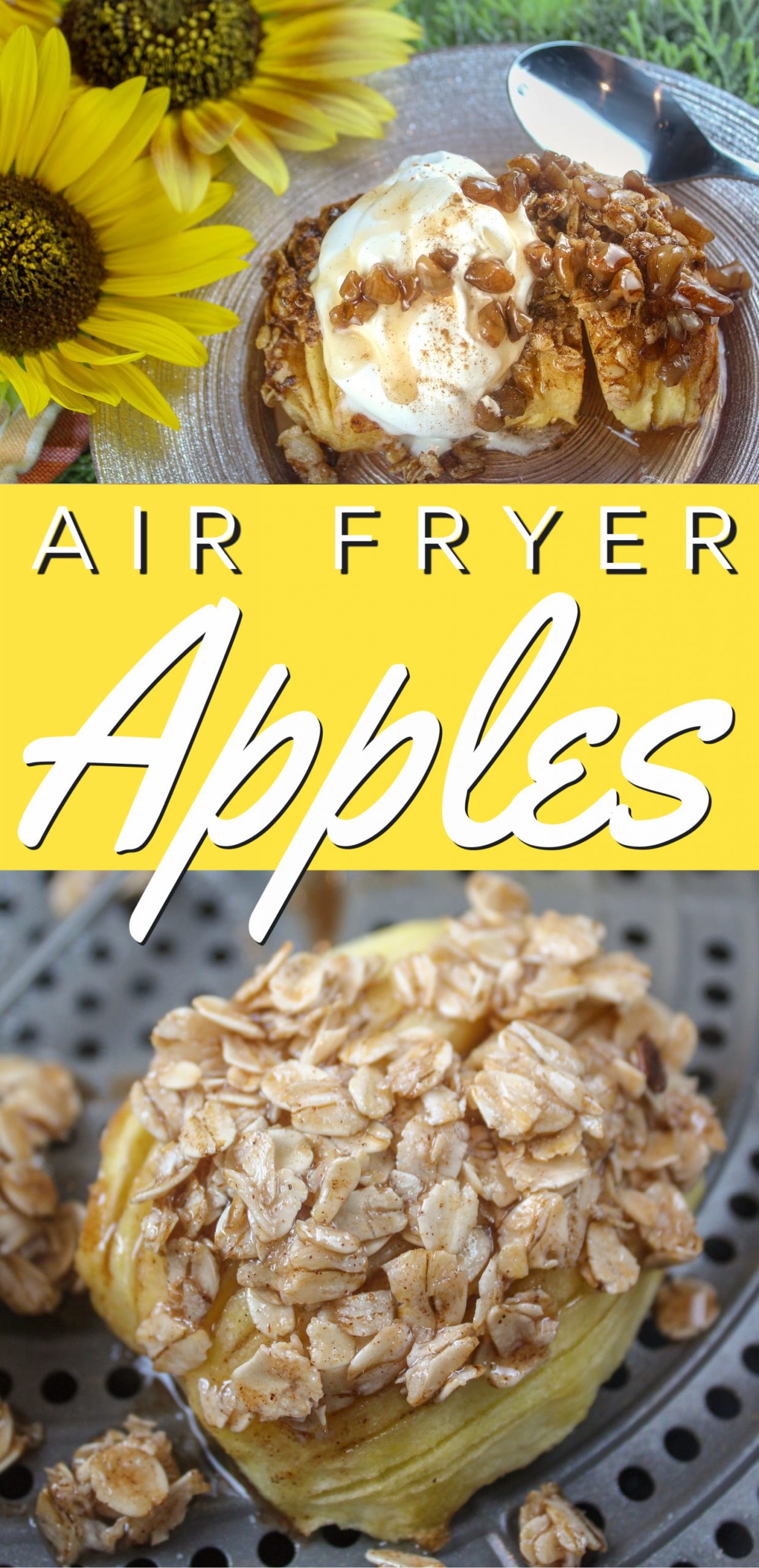 Air Fryer Baked Apples are my new obsession!!! I've been loving my Air Fryer Grilled Peaches all summer and with apple season just around the corner - I had to get in the kitchen to see what I could do. I'll just say - I outdid myself! via @foodhussy