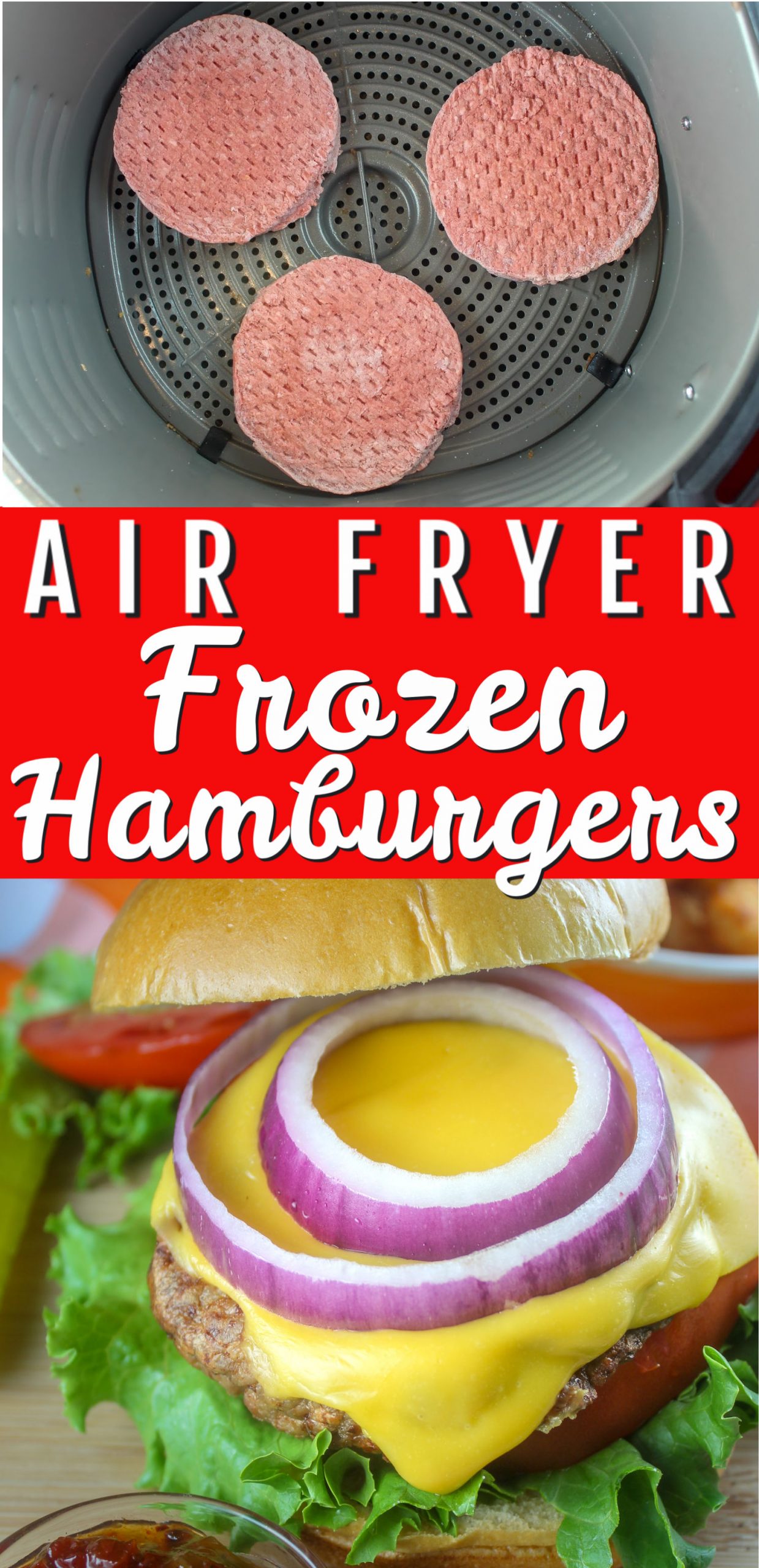 Dinner just got easier - making frozen hamburgers in your air fryer means burgers in 15 minutes with no work! Freezer to table in no time! via @foodhussy