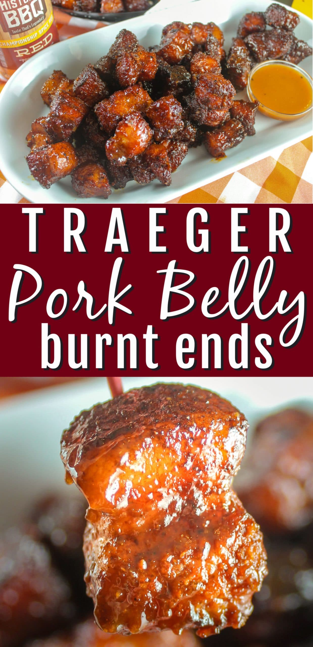 Smoked Pork Belly Burnt Ends are like little pieces of candy MADE OF BACON!!! They're sweet, savory, salty morsels of heaven! They're also a lot easier than you think - I made them on my Traeger Grill and they melt in your mouth! Perfect for your next get-together - or heck - just eat them all yourself!  via @foodhussy
