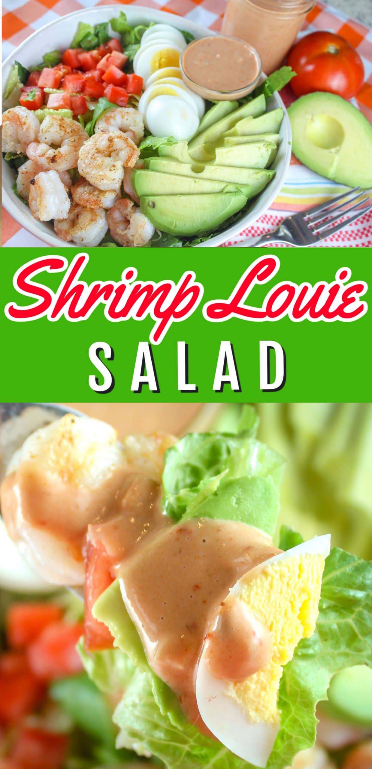 Shrimp Louie is a salad you'll often find in California made with shrimp, lettuce, egg, avocado and tomato. The simple dressing is similar to Thousand Island dressing and super tasty! via @foodhussy