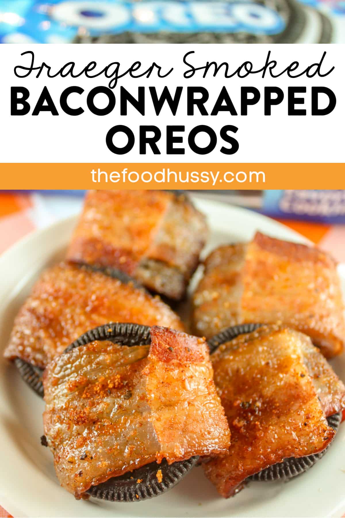 These Smoked Bacon Wrapped Oreos will satisfy any and all cravings! Sweet? Check! Savory? Check! Chocolatey Oreos, delicious cream filling wrapped up in smoky bacon and sprinkled with BBQ seasoning! via @foodhussy