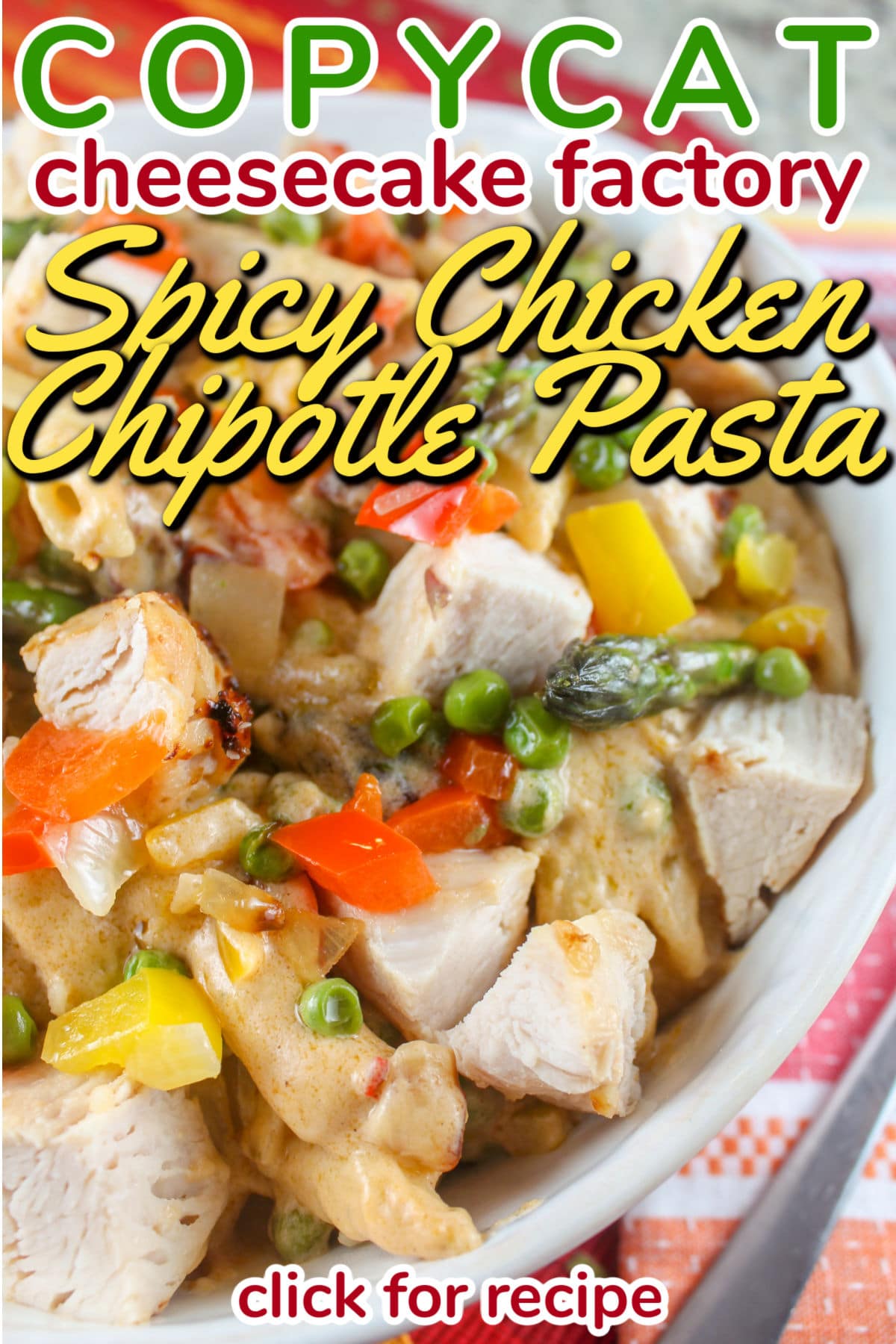 Cheesecake Factory's Spicy Chicken Chipotle Pasta is a favorite of mine - it's got tons of veggies but is also cream and yum! This copycat recipe of the chipotle chicken pasta will surely be a family favorite - and even make the kids like asparagus!  via @foodhussy