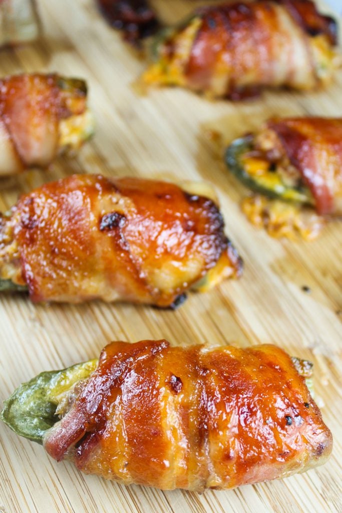 Sausage Stuffed Jalapenos Wrapped in Bacon