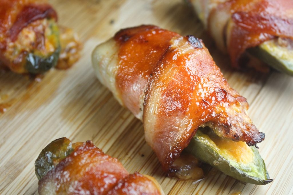 Sausage Stuffed Jalapenos Wrapped in Bacon
