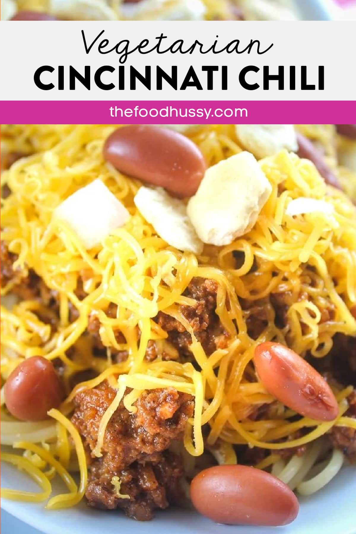 Vegetarian Cincinnati Chili has become a lot easier in this world where plant-based proteins are so much more prevalent. This recipe for a vegetarian version of Cincinnati chili also has some added veggies and a little spice for kick! via @foodhussy