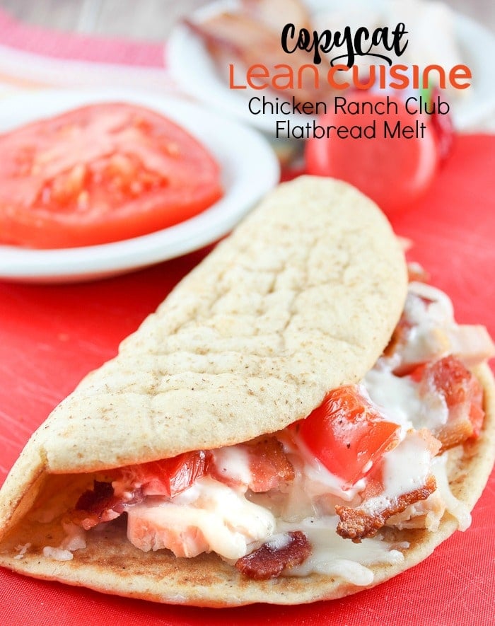 This copycat version Lean Cuisine's Chicken Ranch Club Flatbread Melt tastes better and has less Weight Watchers points than the original - so it's an all-around healthy eating victory!! I love how soft flatbread is! Plus the tomato and ranch make this super juicy!  via @foodhussy