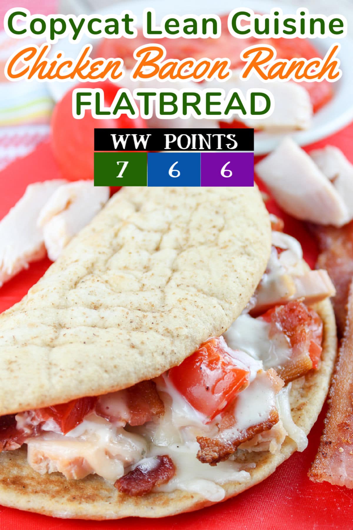 This copycat version Lean Cuisine's Chicken Ranch Club Flatbread Melt tastes better and has less Weight Watchers points than the original - so it's an all-around healthy eating victory!! I love how soft flatbread is! Plus the tomato and ranch make this super juicy!  via @foodhussy