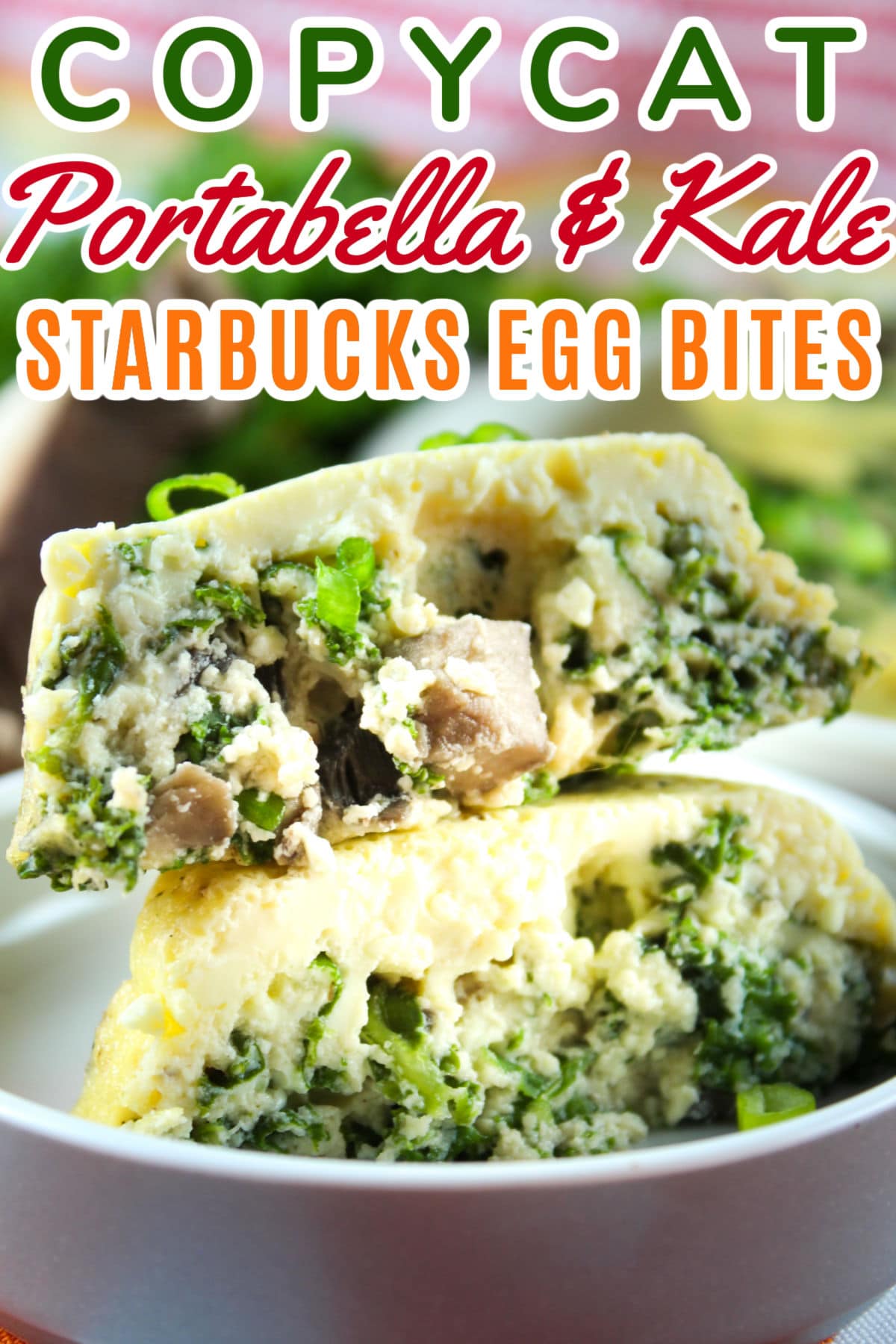 These Copycat Starbucks Portabella & Kale Egg Bites are probably the healthiest breakfast I've had in forever! I put my Weight Watchers spin on to lighten them up a bit. :-) The Portabella and Kale are a copycat of their latest version - they also have Bacon & Gruyere and Egg White & Roasted Red Pepper.  via @foodhussy