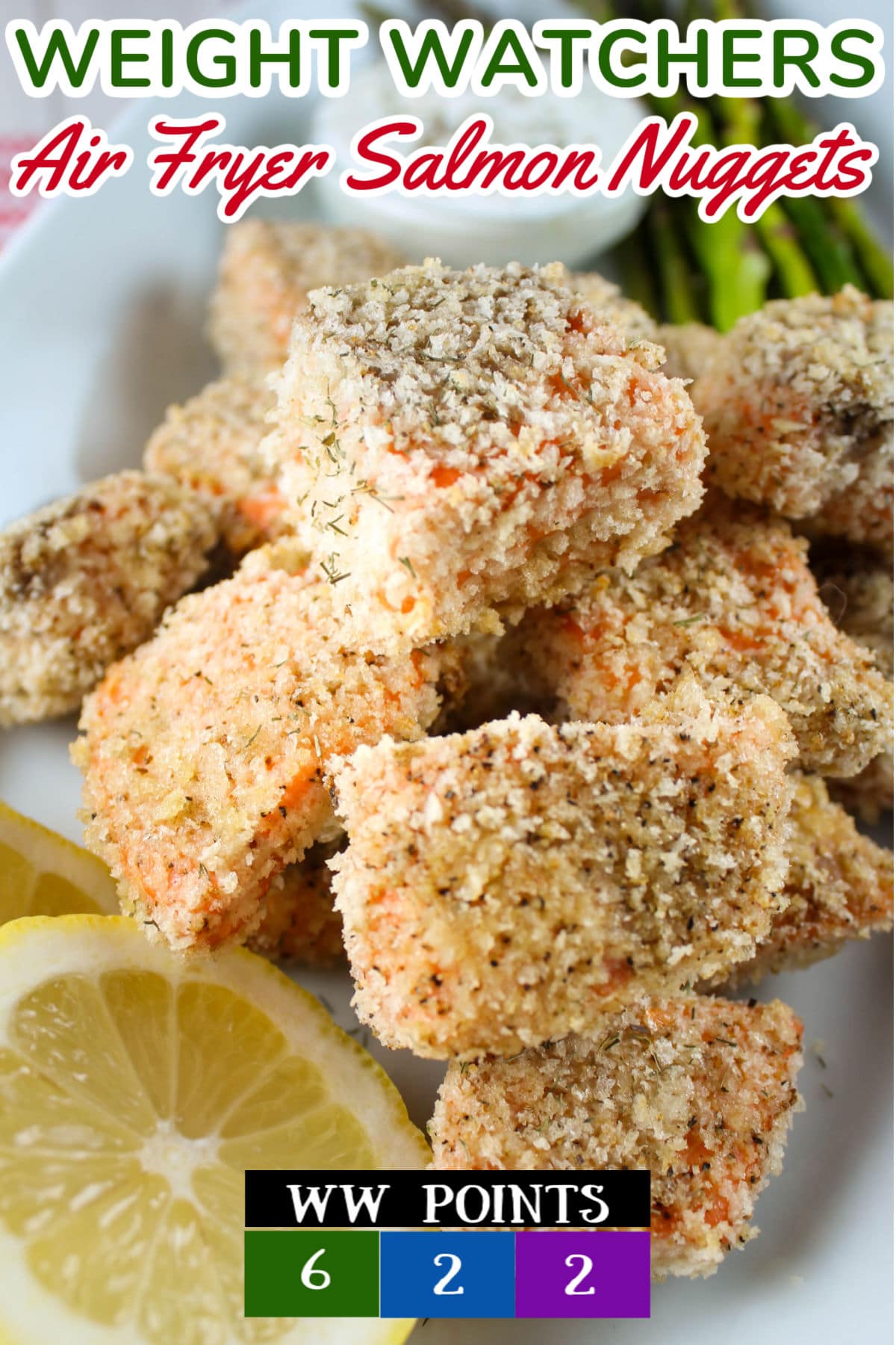 Air Fryer Salmon Nuggets are crunchy and delicious! Dip them in this quick Greek Tzatziki sauce and dinner is on the table in less than 10 minutes! via @foodhussy