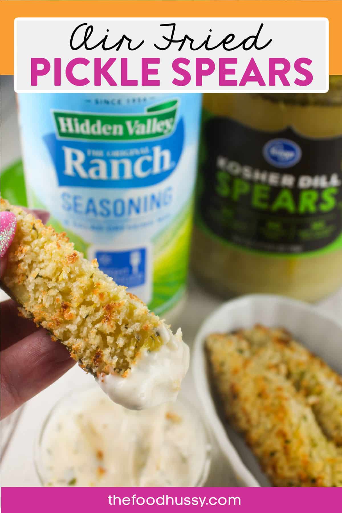 These Air Fryer Pickle Spears and ranched up with more ranch and more crunch! This side dish is tangy and crispy and so full of flavor - then you can dip them in MORE RANCH!
 via @foodhussy