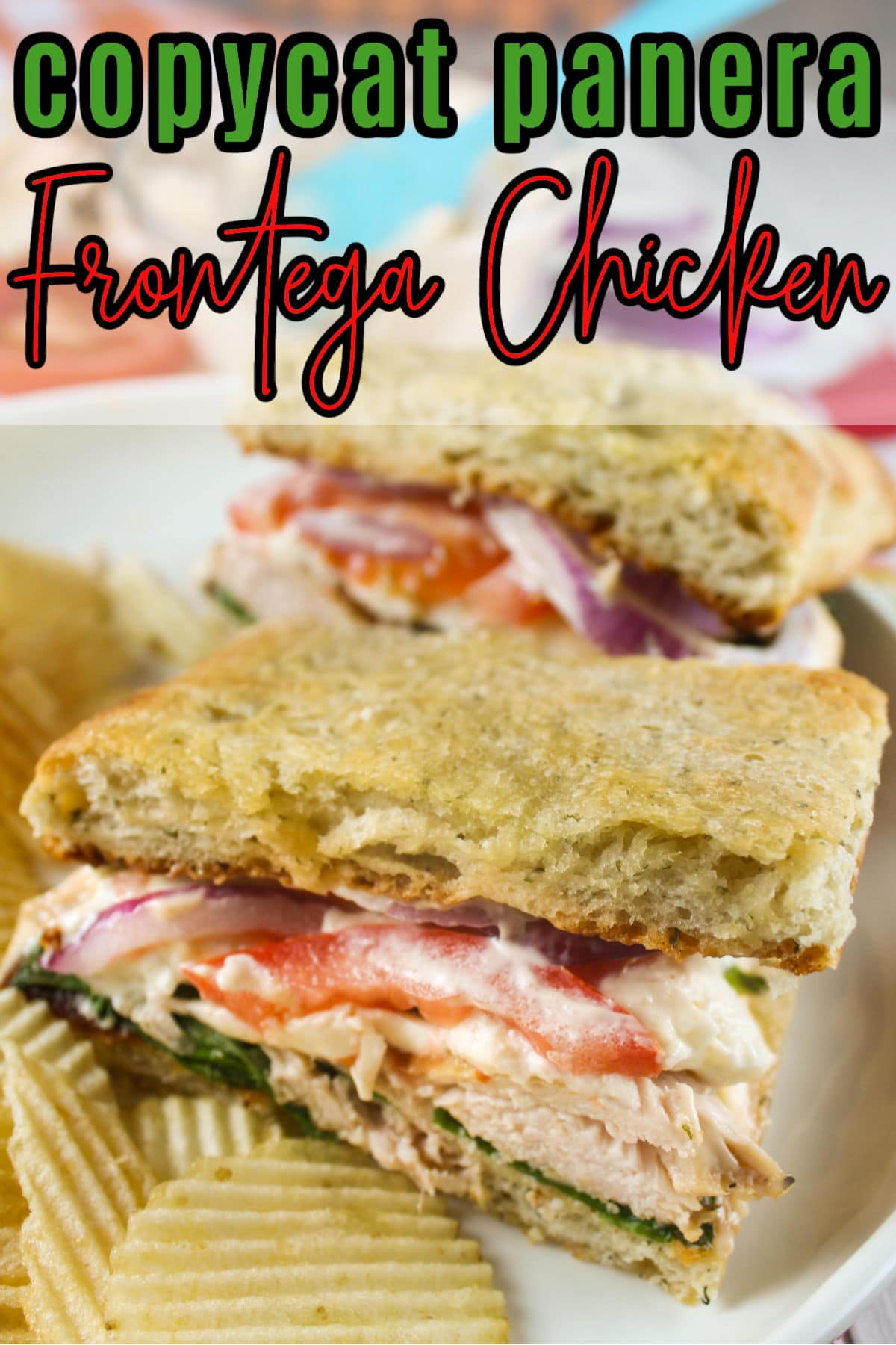 This copycat Panera Frontega Chicken Sandwich is filled with smoky pulled chicken, mozzarella, tomatoes and more all on crunchy focaccia bread. I made this at home with fresh baked bread and fresh ingredients and it was even more delicious than the Panera version!  via @foodhussy