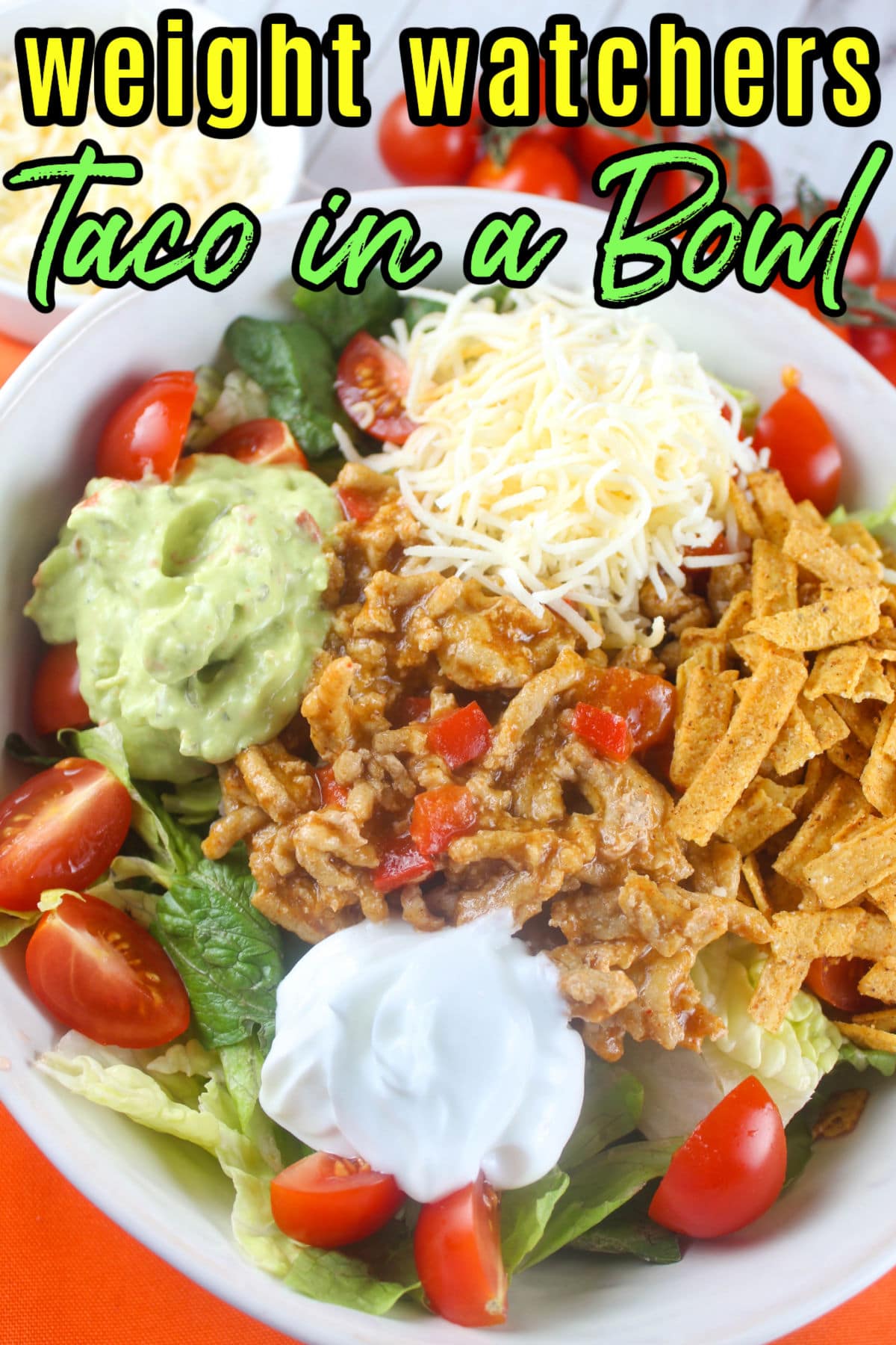 Weight Watchers Taco in a Bowl is an easy-to-make dinner that's on the table in about 15 minutes! Ground turkey is easy to cook and takes on the flavor of the taco seasoning but saves lots of calories!  via @foodhussy