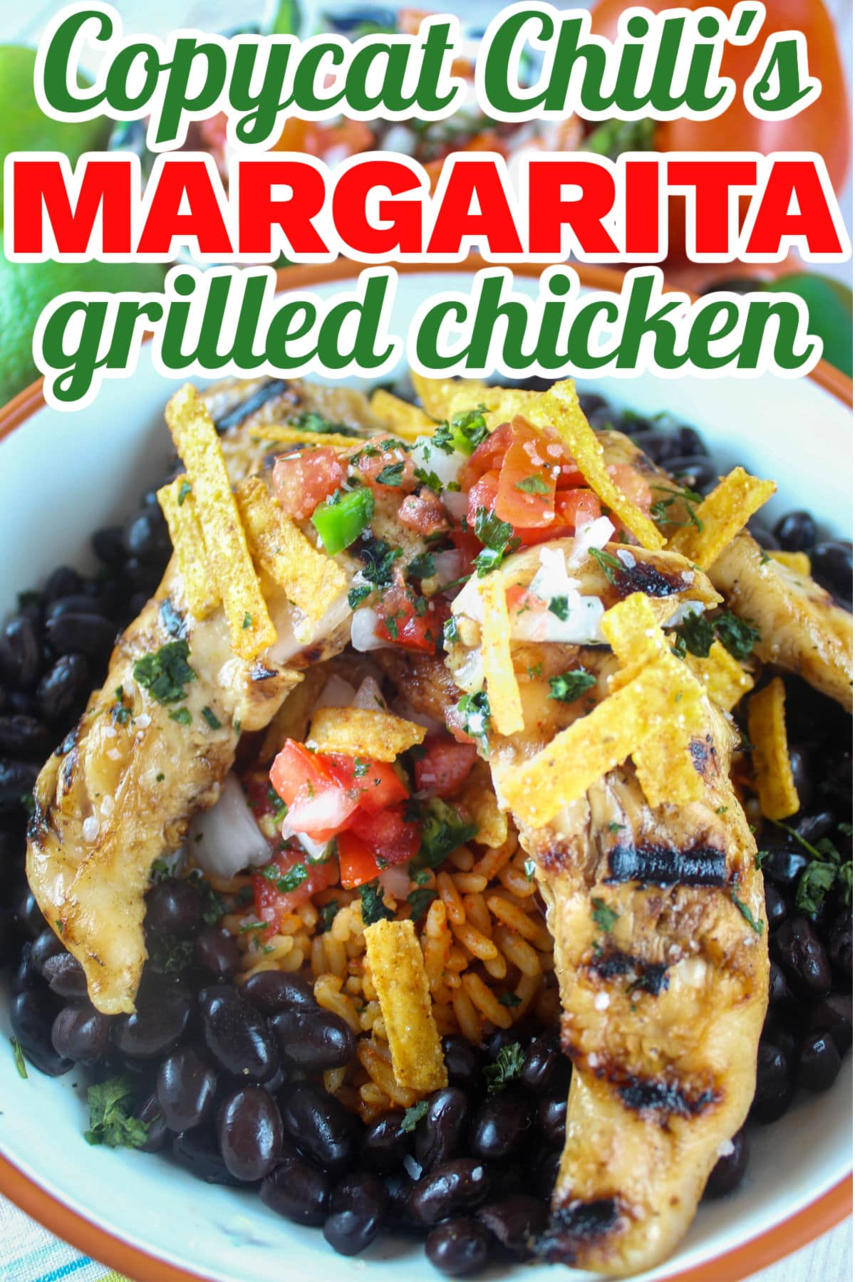Chili's Margarita Grilled Chicken is one of my favorite dishes - lime-infused grilled chicken served on top of Spanish rice and black beans - topped with fresh made pico de gallo! It's such a refreshing summer dish - I loved it. And - the pico took three minutes to make!  via @foodhussy