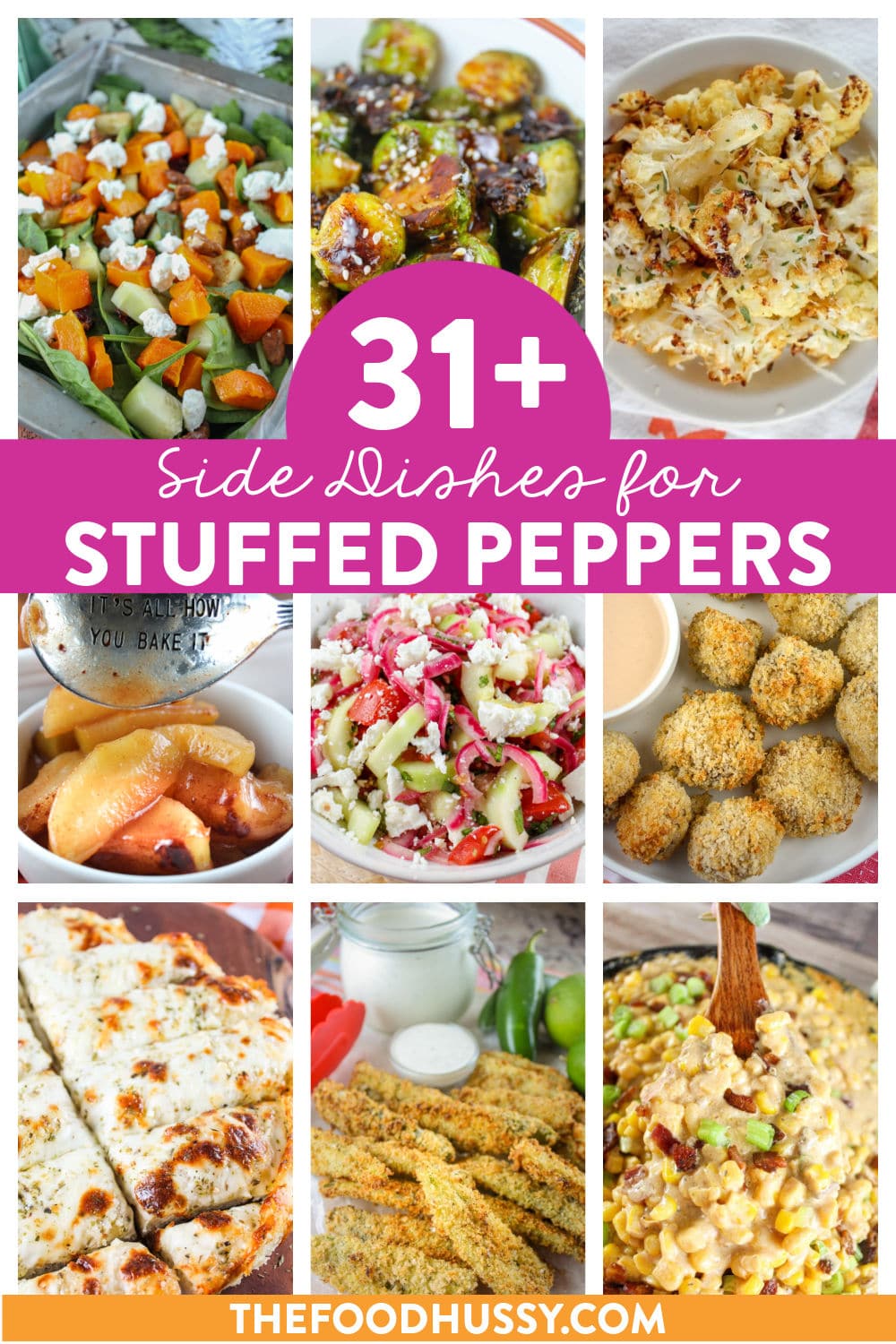 Every wonder what to serve with Stuffed Peppers? They are sort of an all-in-one meal - but one pepper looks a little bare on the plate by itself! I've got 31+ side dish recipes that are a perfect fit for Stuffed Peppers including salads, carbs and veggies! via @foodhussy